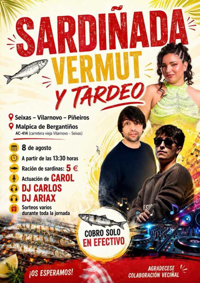 Cartel de la Sardiñada, vermú y tardeo en Seixas, Vilarnovo y Piñeiros, Malpica de Bergantiños