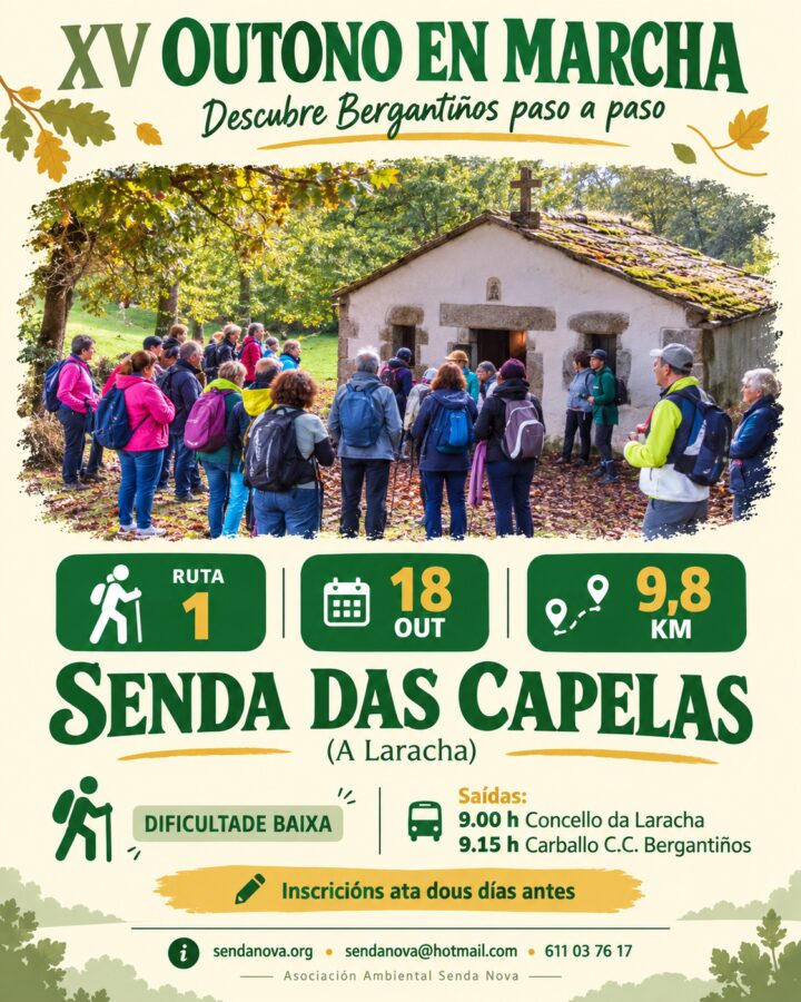 Senda das Capelas, ruta 1 do XV Outono en Marcha o 18 de outubro de 2026 na Laracha, 9,8 km.