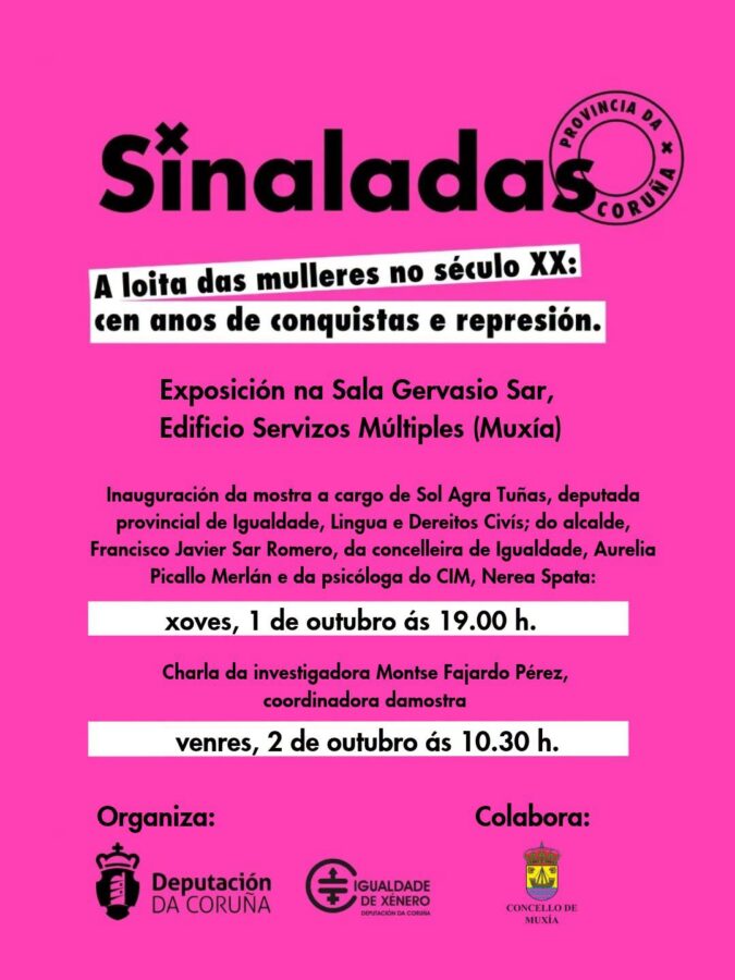 Cartel de Sinaladas: a loita das mulleres no século XX, exposición na Sala Gervasio Sar de Muxía, outubro de 2026.