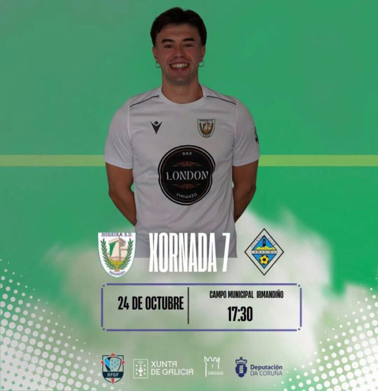 Cartel del partido Soneira SD contra Camariñas FC el 24 de octubre de 2026 a las 17:30 en Vimianzo