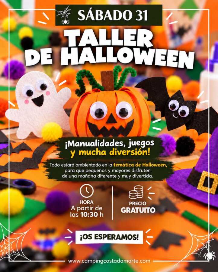 Cartel del Taller de Halloween en Camping Costa da Morte