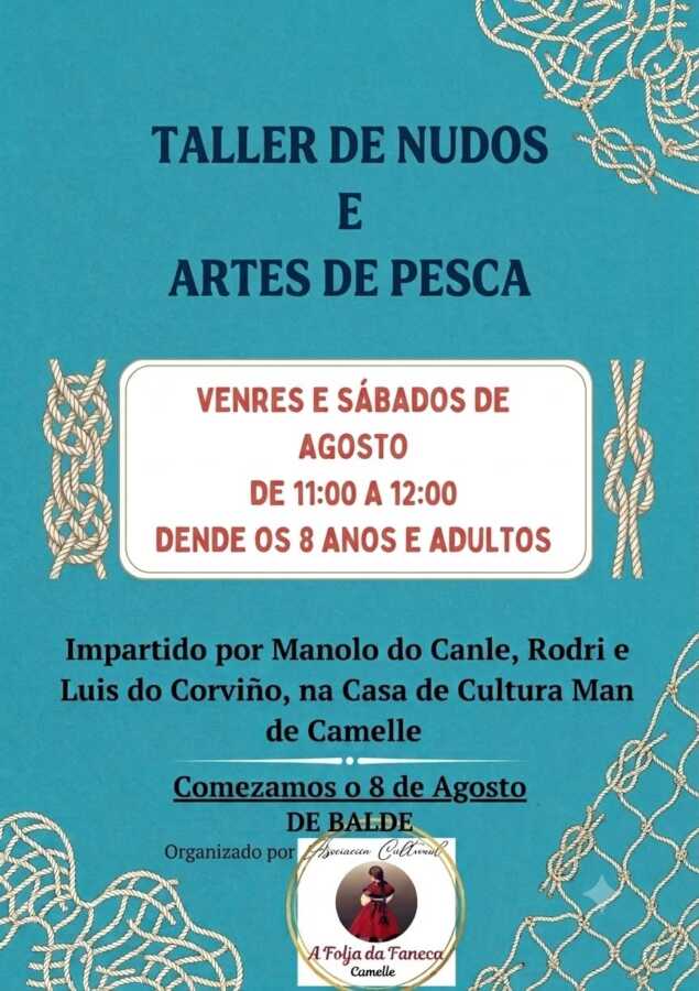 Cartel do obradoiro de nós e artes de pesca en Camelle