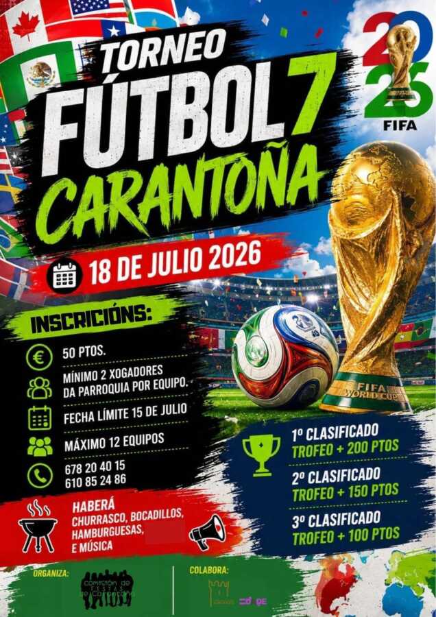 Cartel del Torneo de Fútbol 7 de Carantoña, el 18 de julio de 2026