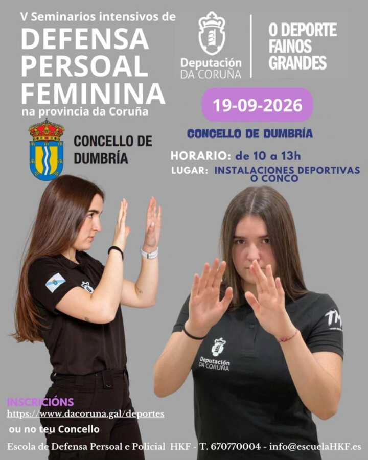 Cartel del V Seminario intensivo de defensa personal femenina en Dumbría, 19 de septiembre de 2026