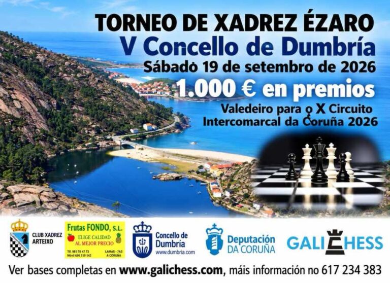Cartel del V Torneo de Xadrez Ézaro 2026 en Dumbría
