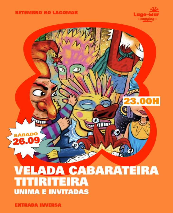 Cartel de la velada cabareteira titiriteira con Unima e invitadas en Lago-Mar Camping