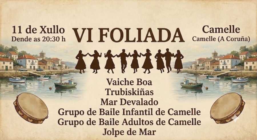 Cartel de la VI Foliada en Camelle, el 11 de julio desde las 20:30 horas