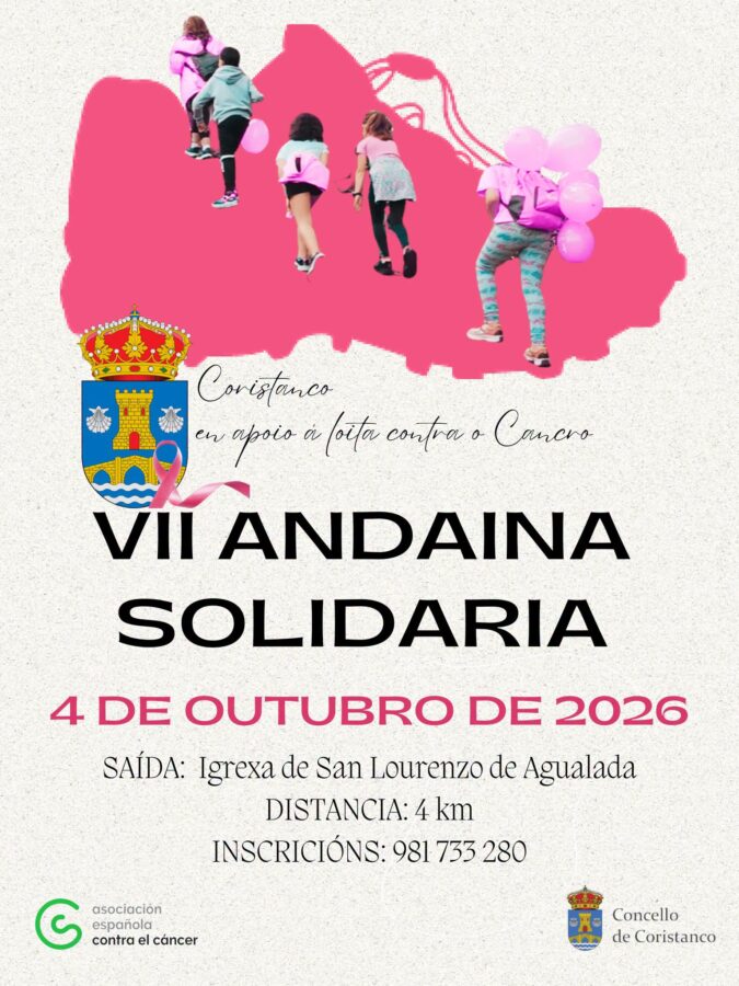 Cartel de la VII Andaina Solidaria pola Loita contra o Cancro en Coristanco, 4 de outubro de 2026