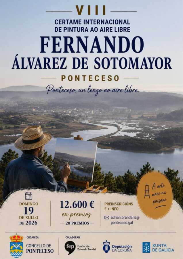 Cartel del VIII Certamen Internacional de Pintura al Aire Libre Fernando Álvarez de Sotomayor en Ponteceso, el 19 de julio de 2026