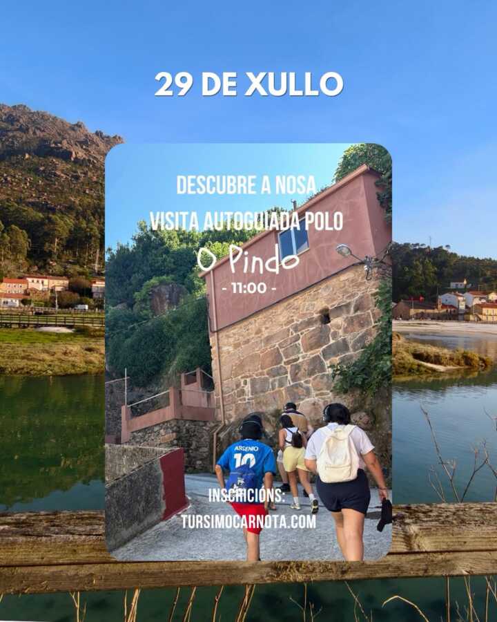 Cartel de la visita autoguiada por O Pindo, el 29 de julio de 2026 a las 11:00