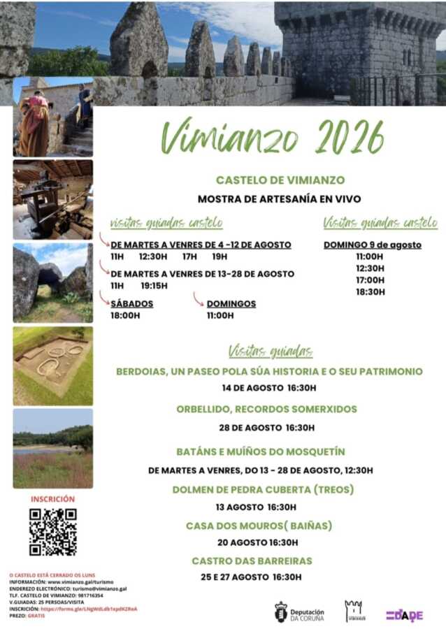 Cartel de Vimianzo 2026 con visitas guiadas al Castillo de Vimianzo y rutas por el patrimonio del municipio