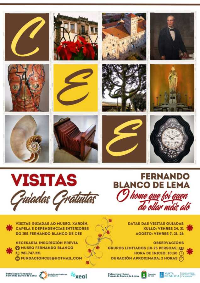 Cartel de las visitas guiadas gratuitas al Museo Fernando Blanco de Lema en Cee