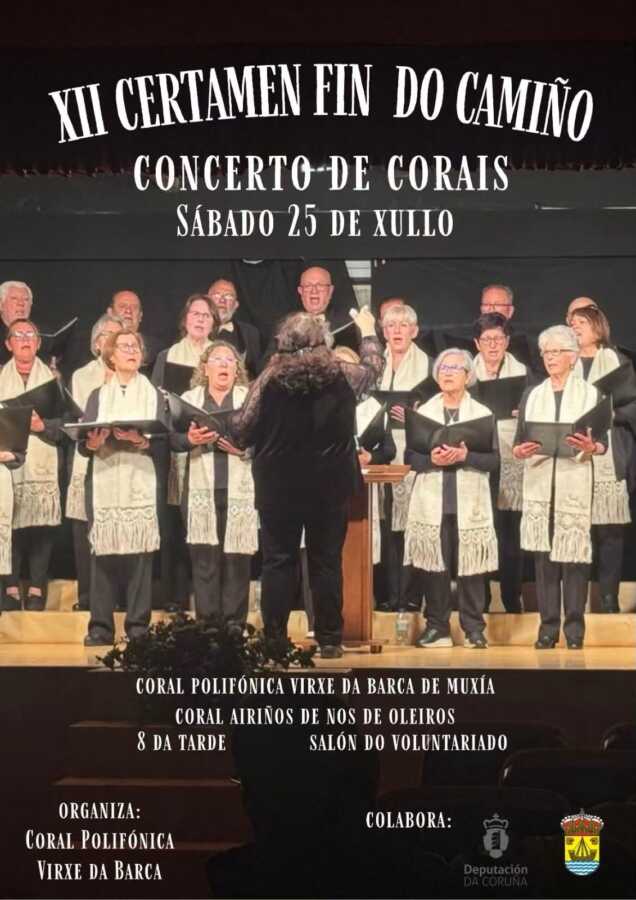 Cartel del XII Certamen Fin do Camiño, concierto de corales en el Salón do Voluntariado de Muxía