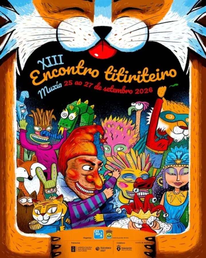 Cartel do XIII Encontro Titiriteiro de Muxía, do 25 ao 27 de setembro de 2026.