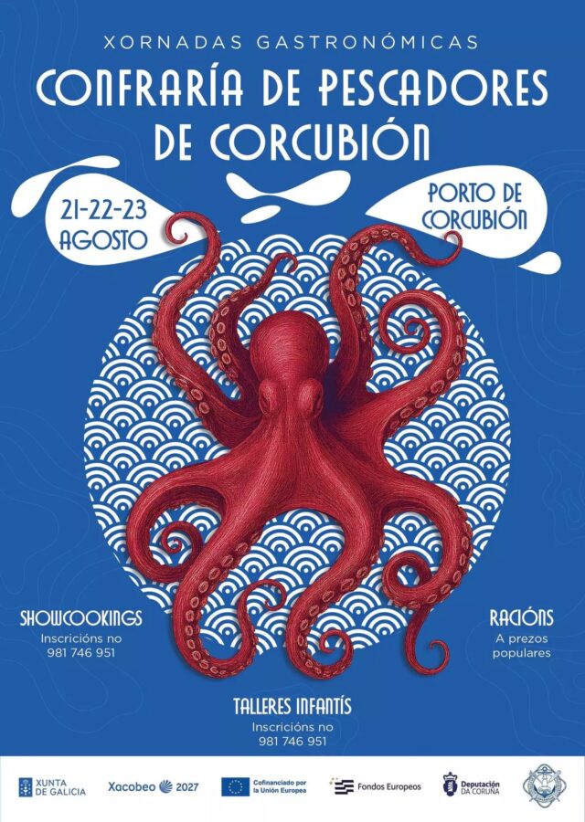 Cartel das Xornadas Gastronómicas da Confraría de Pescadores de Corcubión, 21, 22 e 23 de agosto de 2026