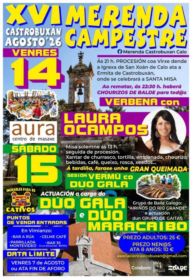 Cartel de la XVI Merenda Campestre de Castrobuxán, en Vimianzo, los días 14 y 15 de agosto de 2026