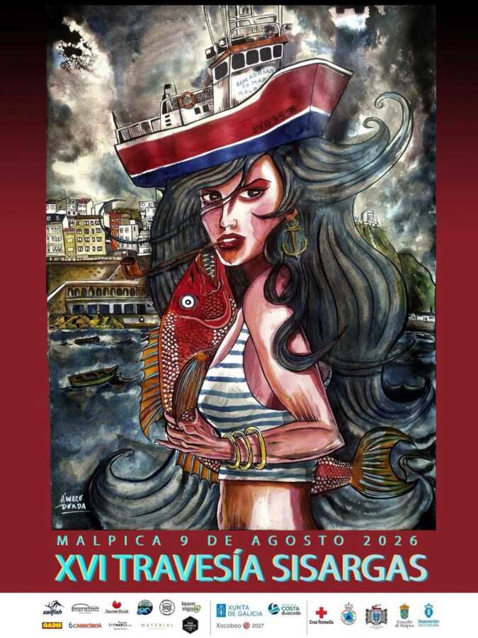 Cartel de la XVI Travesía Sisargas en Malpica, el 9 de agosto de 2026