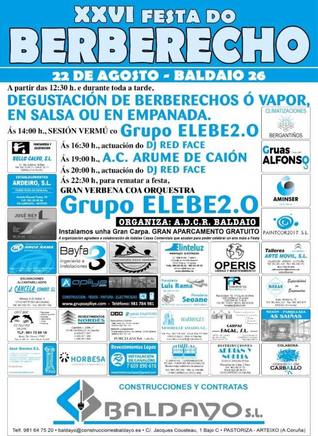 Cartel de la XXVI Festa do Berberecho de Baldaio 2026, en A Imende-Noicela, Carballo, el 22 de agosto.