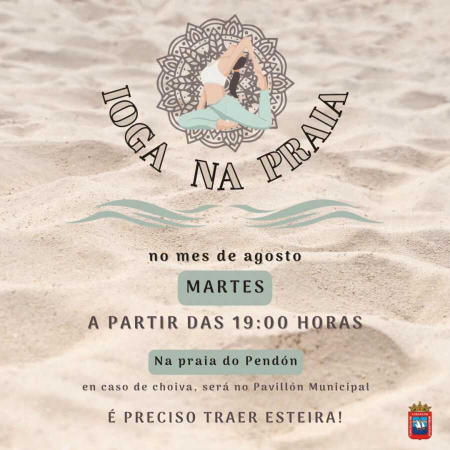Cartel de Yoga na Praia en la playa do Pendón, Cabana de Bergantiños, los martes de agosto de 2026 a las 19:00
